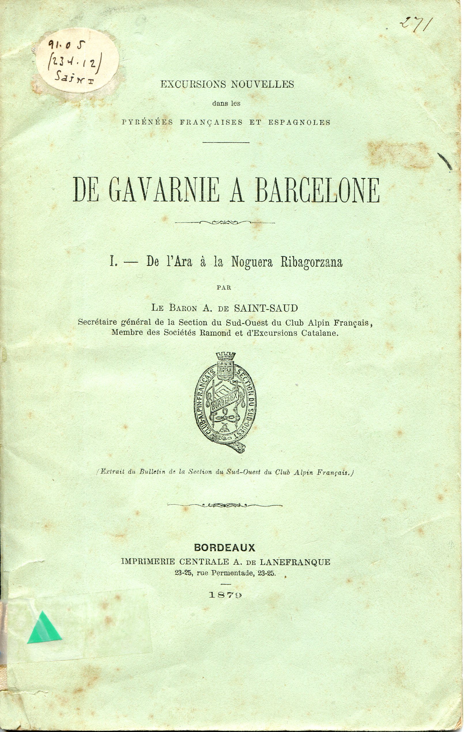 De Gavarnie a Barcelone I.- De l'Ara à la Noguera Ribagorzana - Portada